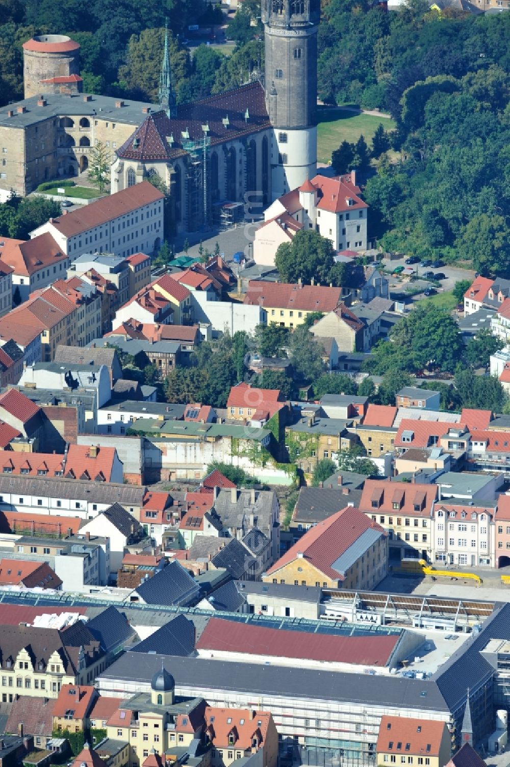 Aerial image Wittenberg - View of the construction site of the shopping center Arsenal between the Arsenal square and the market place in the inner city of Wittenberg. Project developers are MIB AG and the OFB Development GmbH. The completion is scheduled for autumn 2012