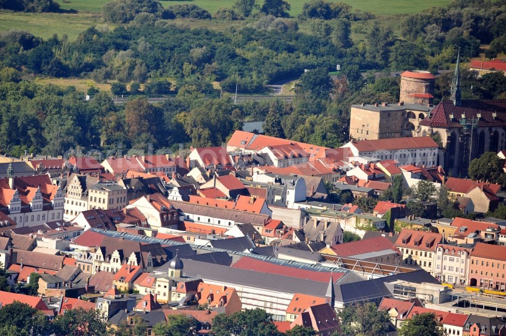 Aerial image Wittenberg - View of the construction site of the shopping center Arsenal between the Arsenal square and the market place in the inner city of Wittenberg. Project developers are MIB AG and the OFB Development GmbH. The completion is scheduled for autumn 2012