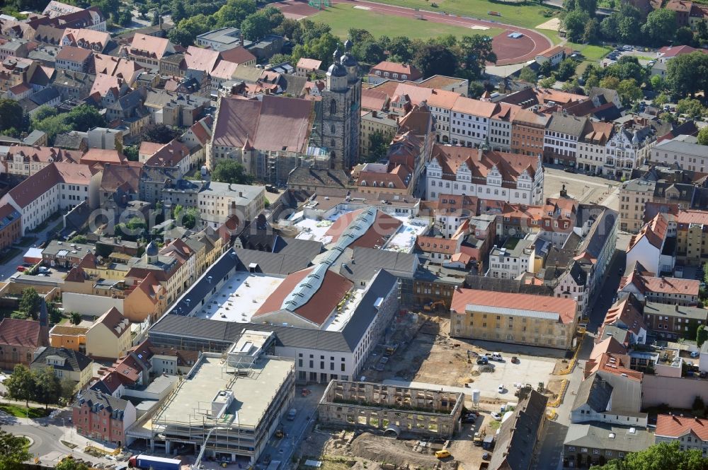 Aerial image Wittenberg - View of the construction site of the shopping center Arsenal between the Arsenal square and the market place in the inner city of Wittenberg. Project developers are MIB AG and the OFB Development GmbH. The completion is scheduled for autumn 2012