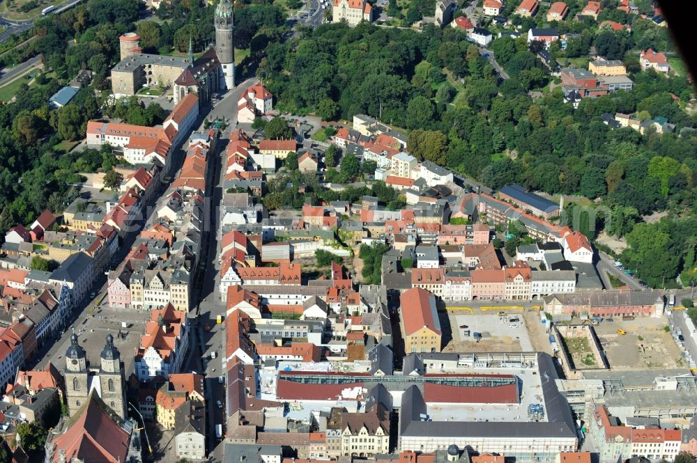 Wittenberg from above - View of the construction site of the shopping center Arsenal between the Arsenal square and the market place in the inner city of Wittenberg. Project developers are MIB AG and the OFB Development GmbH. The completion is scheduled for autumn 2012