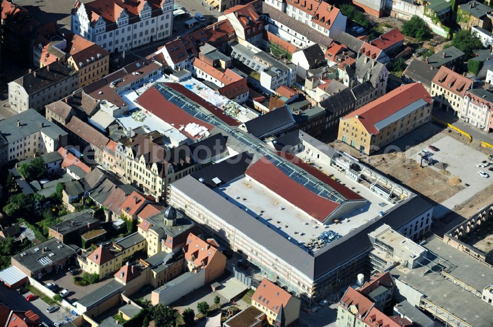 Aerial image Wittenberg - View of the construction site of the shopping center Arsenal between the Arsenal square and the market place in the inner city of Wittenberg. Project developers are MIB AG and the OFB Development GmbH. The completion is scheduled for autumn 2012