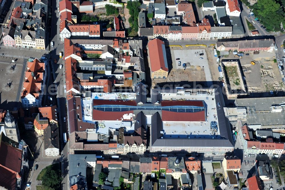 Aerial image Wittenberg - View of the construction site of the shopping center Arsenal between the Arsenal square and the market place in the inner city of Wittenberg. Project developers are MIB AG and the OFB Development GmbH. The completion is scheduled for autumn 2012