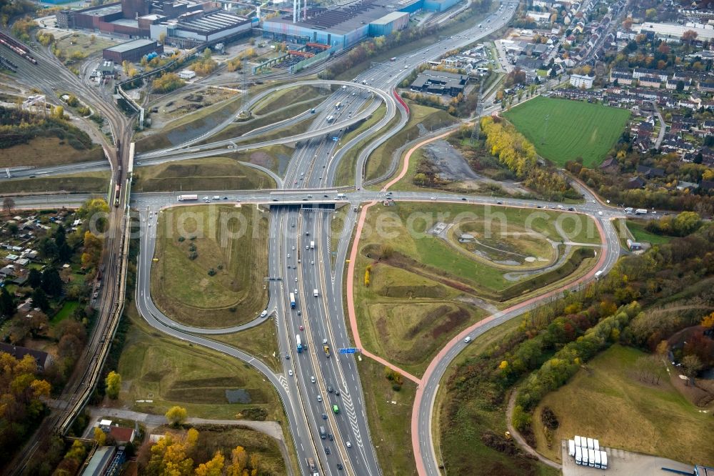 Aerial image Bochum - Building site for the reconstruction of highway A40 in Bochum in North Rhine-Westphalia