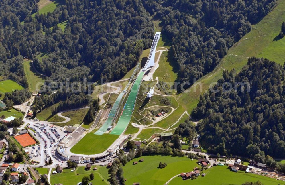 Garmisch-Partenkirchen from the bird's eye view: View of the Large Olympic Hill in Garmisch-Partenkirchen in the state Bavaria