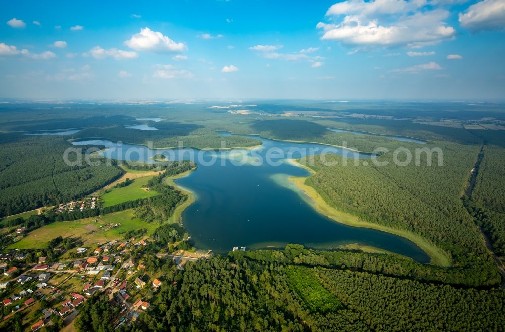 Neustrelitz from above - Lake Grosser Fuerstenseer See in the Fuerstensee part of Neustrelitz in the state of Mecklenburg - Western Pomerania