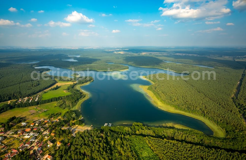 Neustrelitz from the bird's eye view: Lake Grosser Fuerstenseer See in the Fuerstensee part of Neustrelitz in the state of Mecklenburg - Western Pomerania