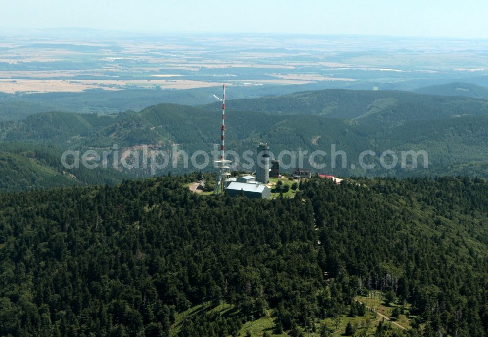 Aerial photograph Brotterode - Mountain Grosser Inselsberg with the transmission towers of Deutsche Telekom AG near Brotterode in Thuringia