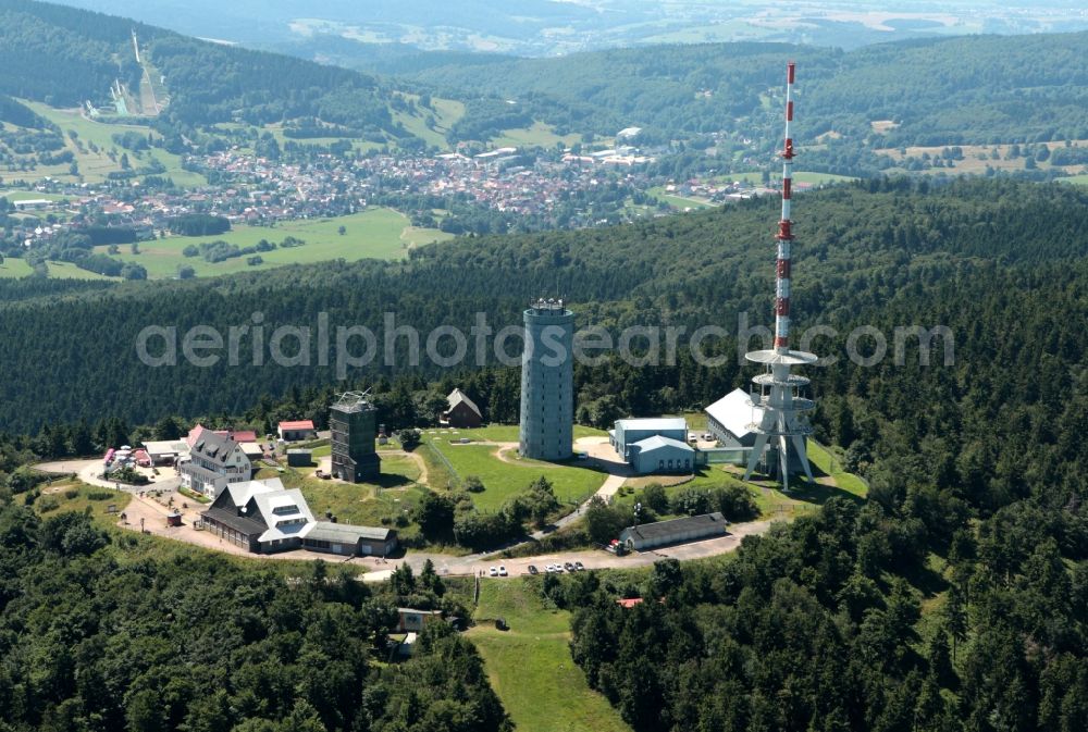 Brotterode from above - Mountain Grosser Inselsberg with the transmission towers of Deutsche Telekom AG near Brotterode in Thuringia