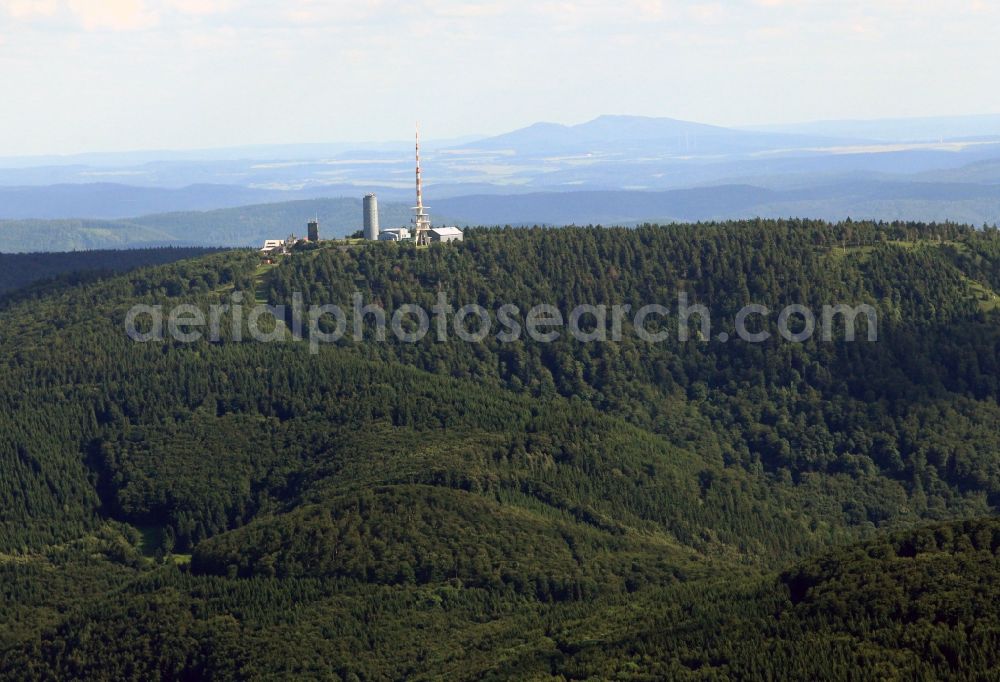 Brotterode from above - Mountain Grosser Inselsberg with the transmission towers of Deutsche Telekom AG near Brotterode in Thuringia