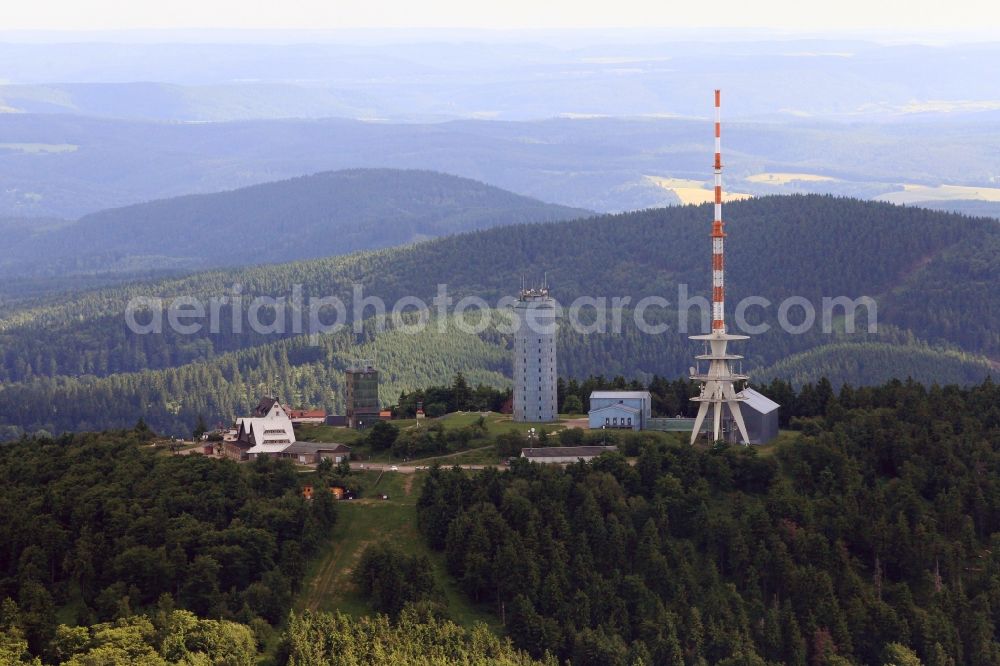 Brotterode from the bird's eye view: Mountain Grosser Inselsberg with the transmission towers of Deutsche Telekom AG near Brotterode in Thuringia