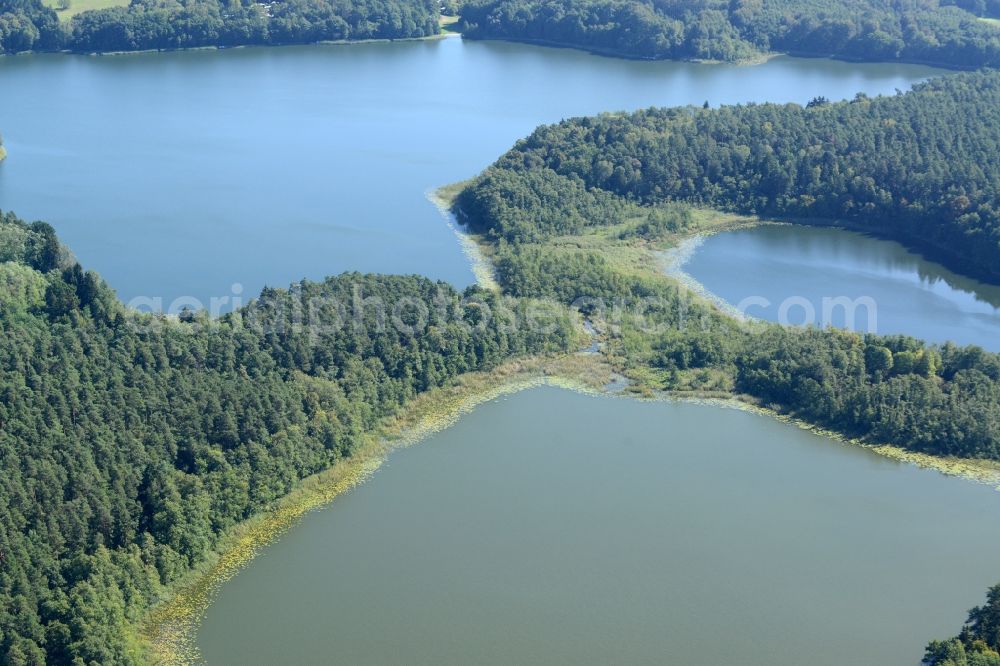 Aerial photograph Waldsieversdorf - Lake Grosser Klobichsee and lake district in Waldsieversdorf in the state of Brandenburg. The lake is located in the background and the Maerkische Schweiz region and nature park