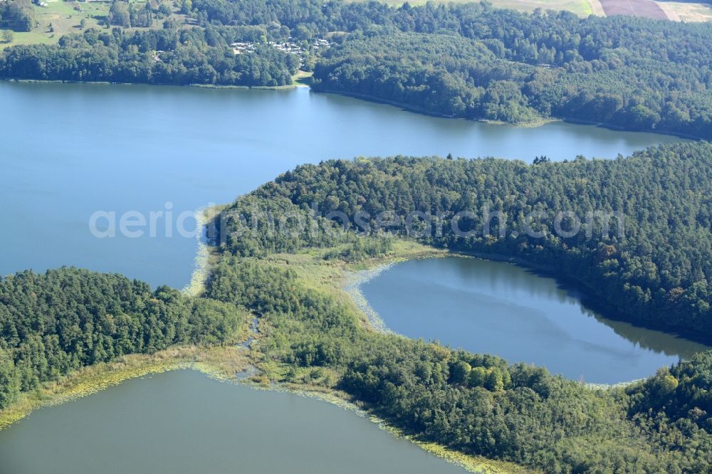 Waldsieversdorf from the bird's eye view: Lake Grosser Klobichsee and lake district in Waldsieversdorf in the state of Brandenburg. The lake is located in the background and the Maerkische Schweiz region and nature park