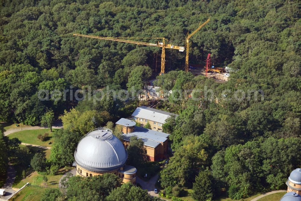 Aerial image Potsdam - Views at the large refractor in the Albert Einstein Science Park at the Telegrafenberg in Potsdam in the federal state of Brandenburg. The refractor is a protected monument and after the re-commissioning 2006 operated by the Astrophysical Institute Potsdam 