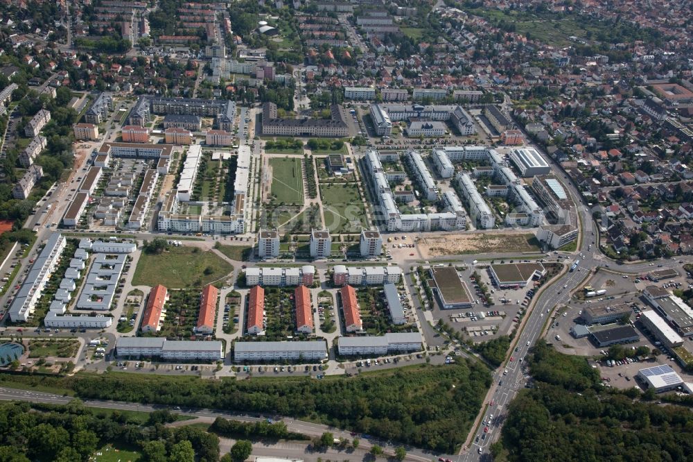 Aerial image Mainz - Gonsenheimer Sand is a large residential area on the site of a former US base. The residential area with row houses and apartment buildings located in the district Gonsenheim in Mainz in Rhineland-Palatinate