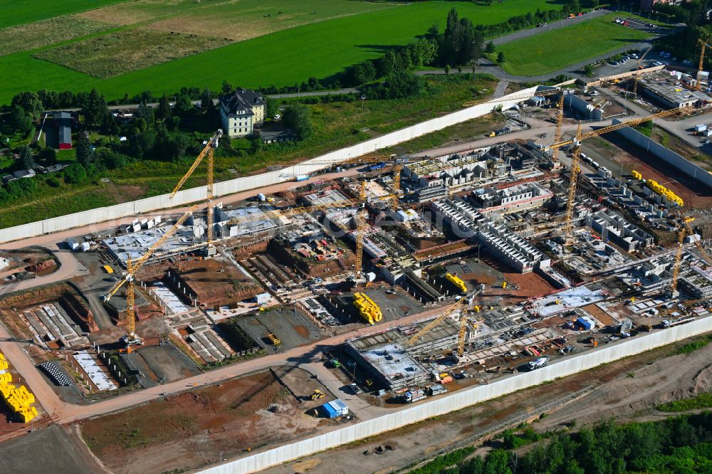 Zwickau from the bird's eye view: Construction site for the new construction of the large prison area and security fencing of the future correctional facility JVA on street Buelaustrasse in the district Marienthal in Zwickau in the state Saxony, Germany