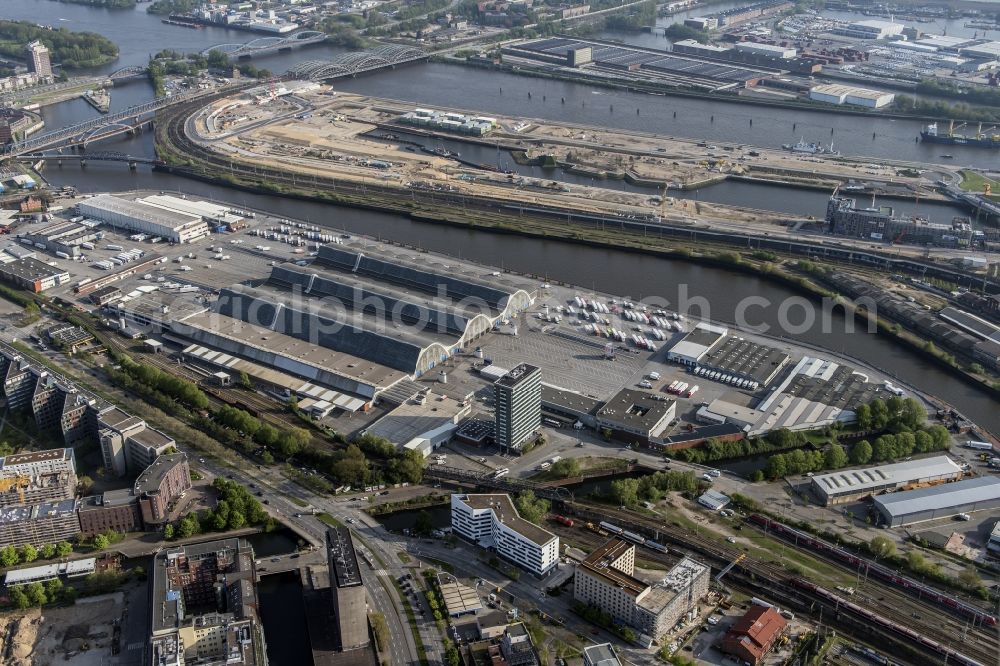 Aerial photograph Hamburg - Building of the wholesale center for flowers, fruits and vegetables in Hamburg, Germany