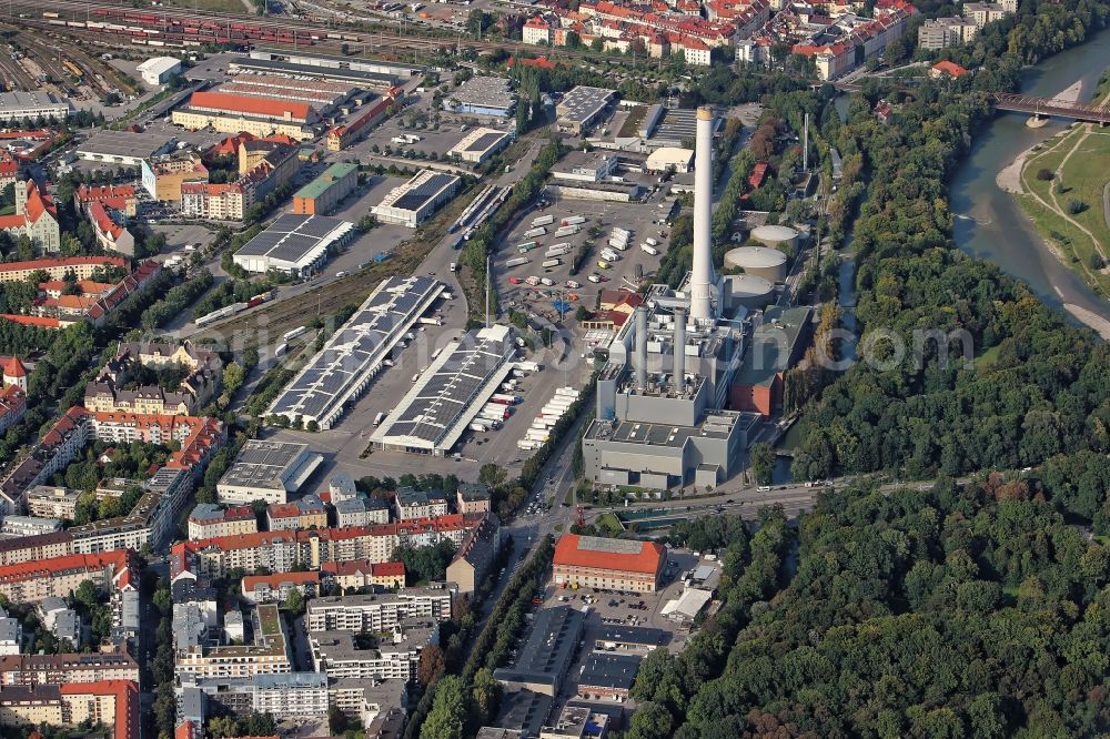 Aerial image München - Power plants and exhaust towers of thermal power station Muenchen Sued in Munich in the state Bavaria