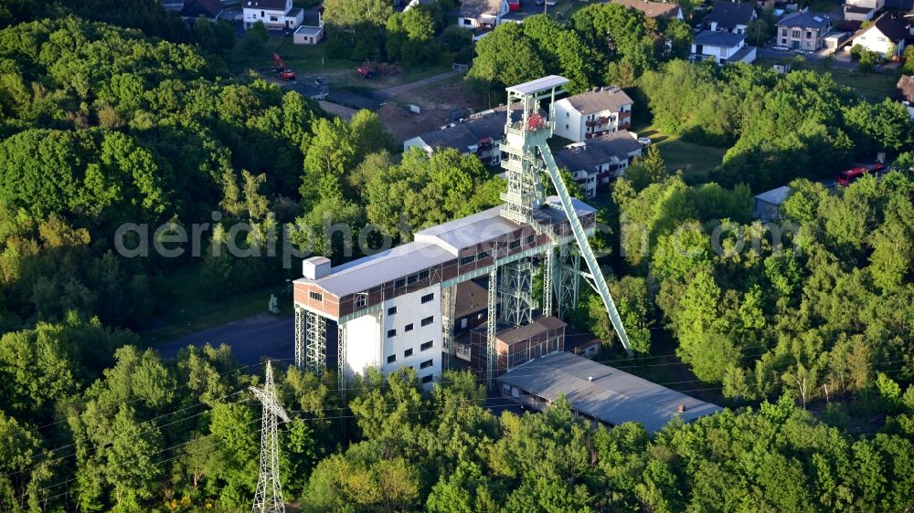 Willroth from above - The Georg mine in the iron ore, which has been closed since 1965, was mined in Willroth in the state of Rhineland-Palatinate, Germany