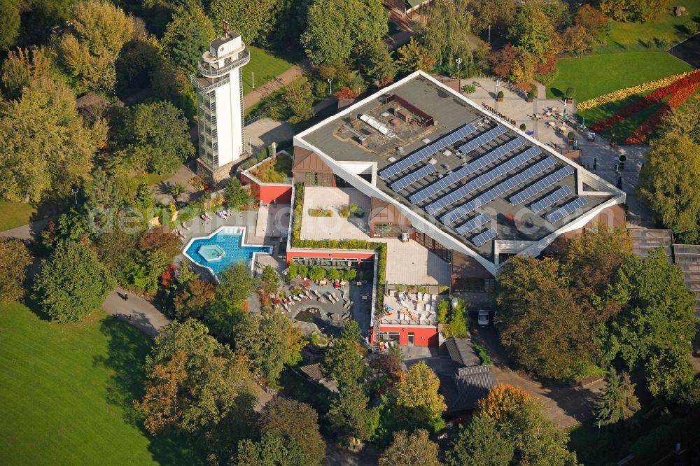 Aerial image Essen - View of the Grugapark thermal bath in Essen in the state North Rhine-Westphalia