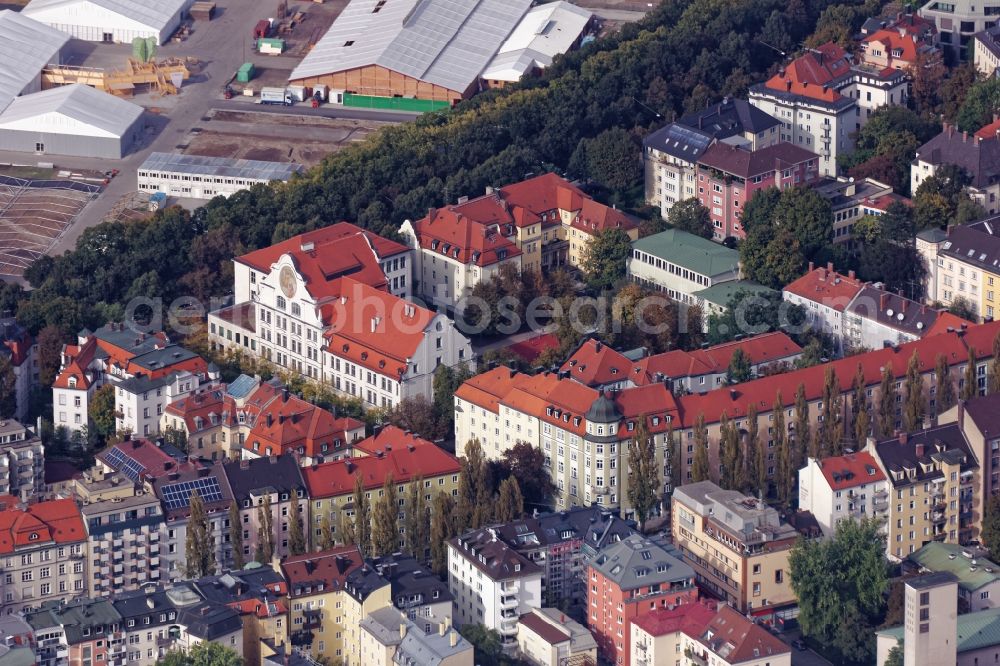 München from above - School building Stielerstrasse in Munich in the state Bavaria, Germany