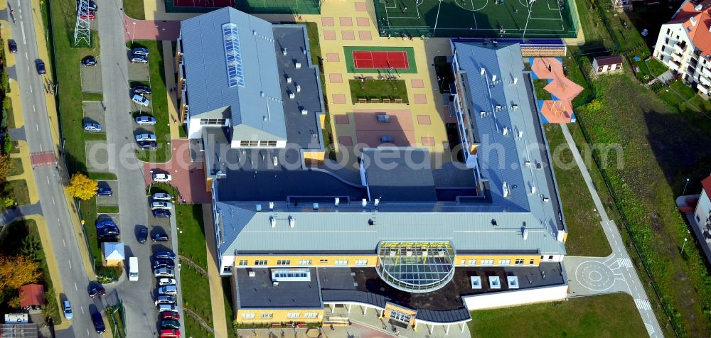 Aerial image Warszewo - View of primary school building in Warszewo in Poland