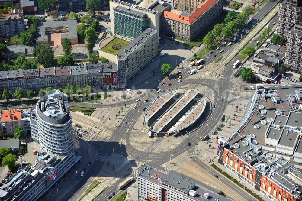 Aerial image WROCLAW - BRESLAU - Grunwaldzki square and roundabout in Wroclaw in the Voivodship Lower Silesia in Poland