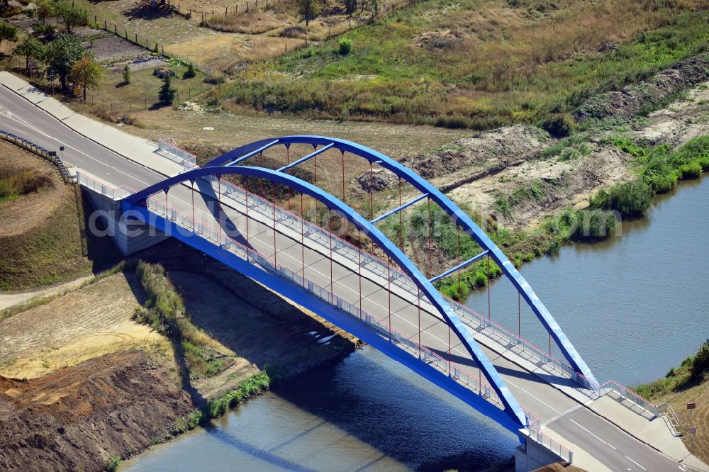 Güsen from above - Guesen Bridge over the Elbe-Havel-Canel in the state Saxony-Anhalt