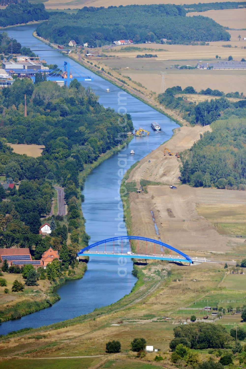 Güsen from above - Guesen Bridge over the Elbe-Havel-Canel in the state Saxony-Anhalt