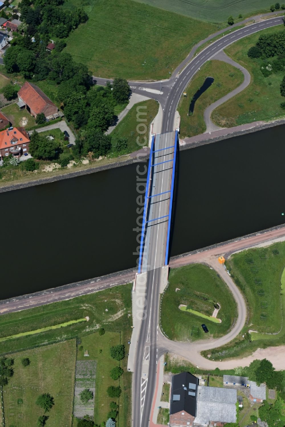 Elbe-Parey from above - Guesen Bridge over the Elbe-Havel-Canel in the state Saxony-Anhalt