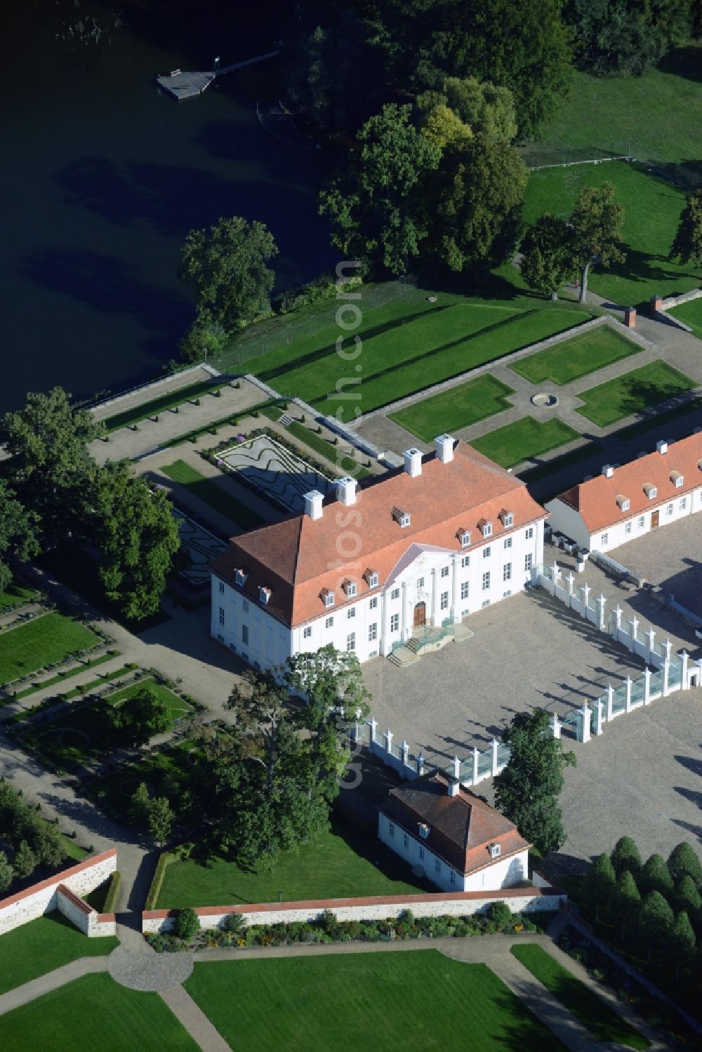 Meseberg from above - Castle Meseberg the Federal Government on the banks of Huwenowsees in the town district Gransee in Brandenburg