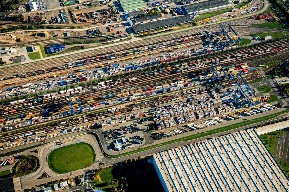 Aerial photograph Ludwigshafen am Rhein - Marshalling yard and freight station of the BASF in Ludwigshafen am Rhein in the state Rhineland-Palatinate