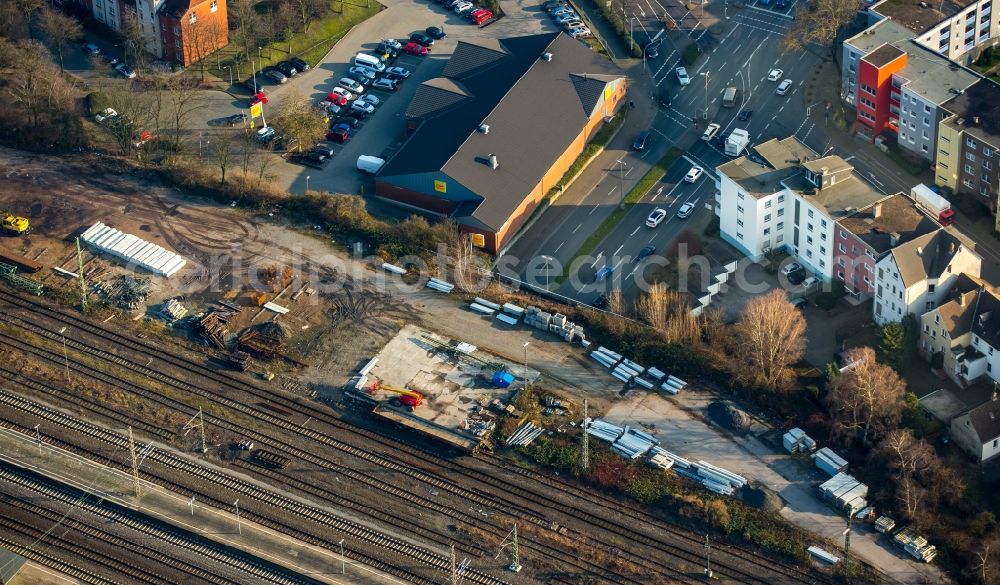 Aerial image Herne - Marshalling yard and freight station of the Deutsche Bahn on Westring- Bridge in Herne in the state of North Rhine-Westphalia