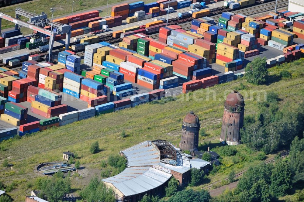 Aerial photograph Leipzig - View of the container rail freight centerLeipzig- Lützschena in Saxony. It is located on the area of the former railroad depot Leipzig-Wahren