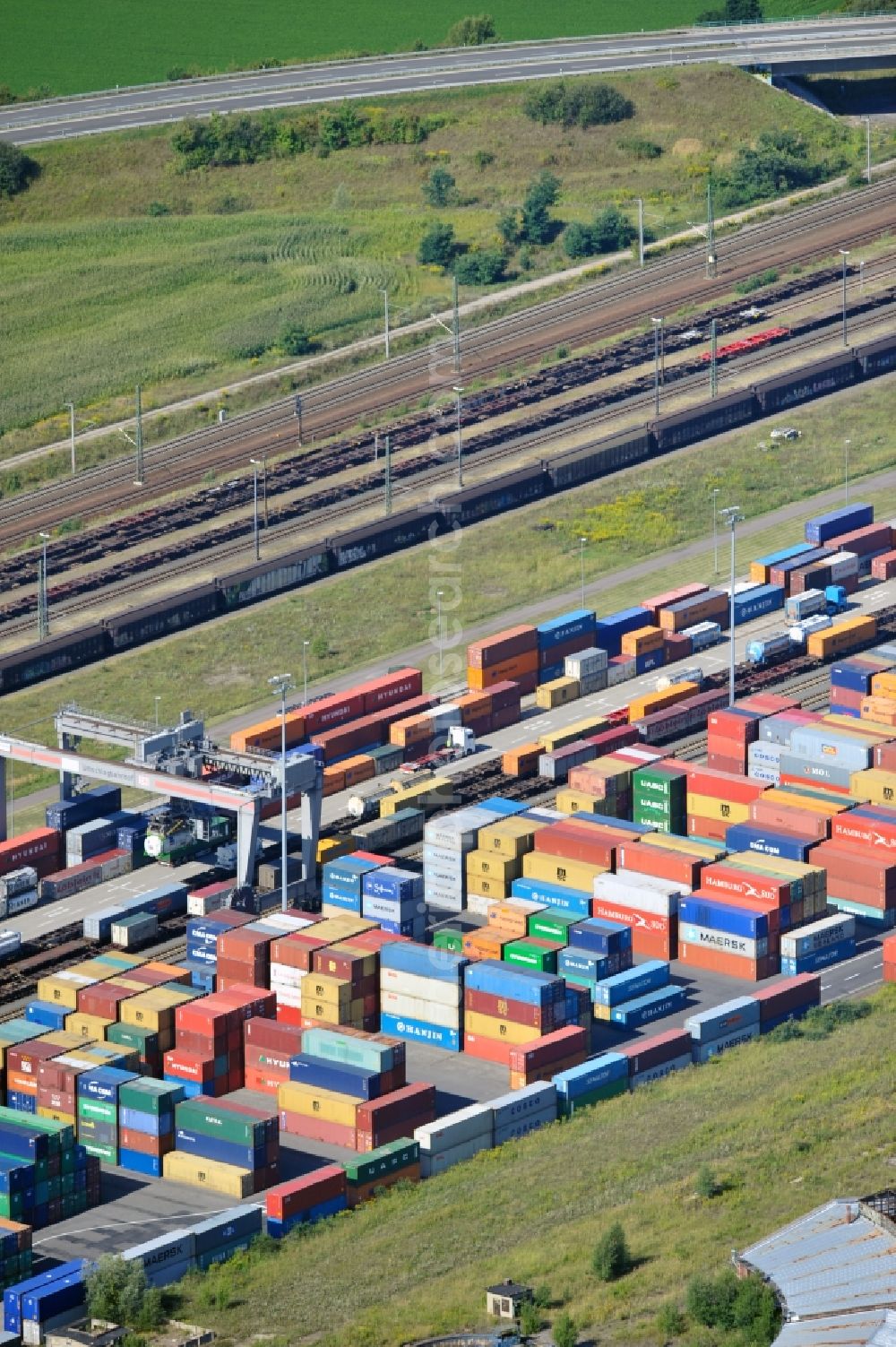 Leipzig from above - View of the container rail freight centerLeipzig- Lützschena in Saxony. It is located on the area of the former railroad depot Leipzig-Wahren