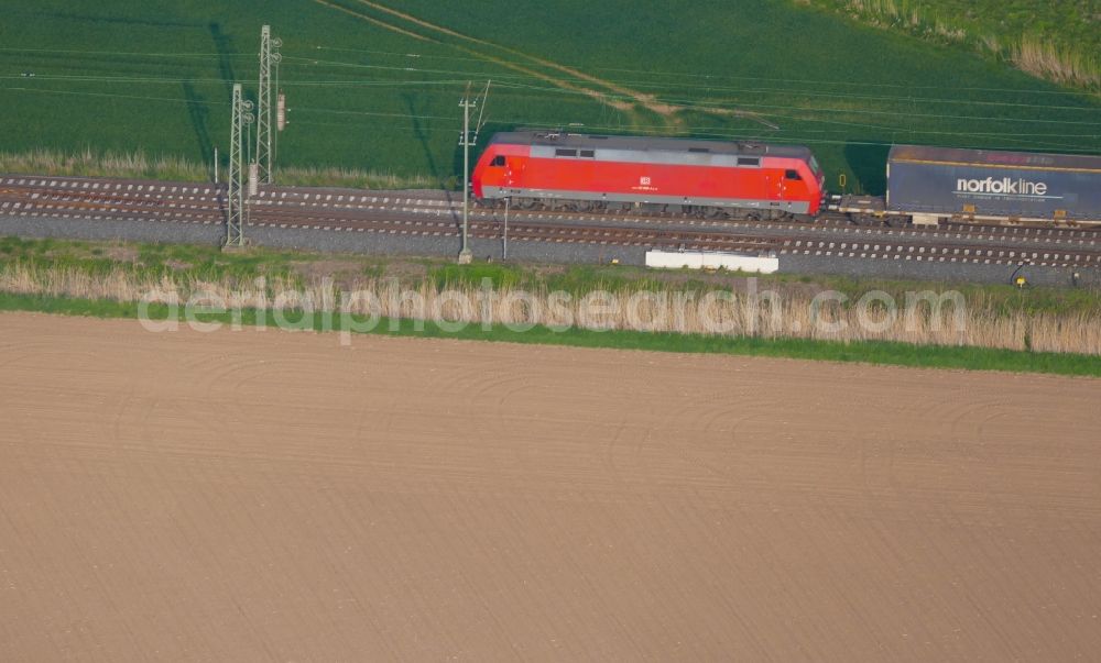 Rosdorf from above - Freight train in Rosdorf in the state Lower Saxony