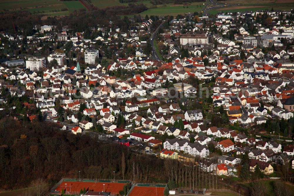 Dreieich from above - Blick auf den Stadtteil Götzenhain der Stadt Dreieich im Landkreis Offenbach im Bundesland Hessen. Dreieich liegt südlich der Metropole Frankfurt am Main und ist mit über 40.000 Einwohnern die zweitgrößte Kommune im Landkreis Offenbach. View to the city district Götzenhain in the administrative district Offenbach of Hessen.