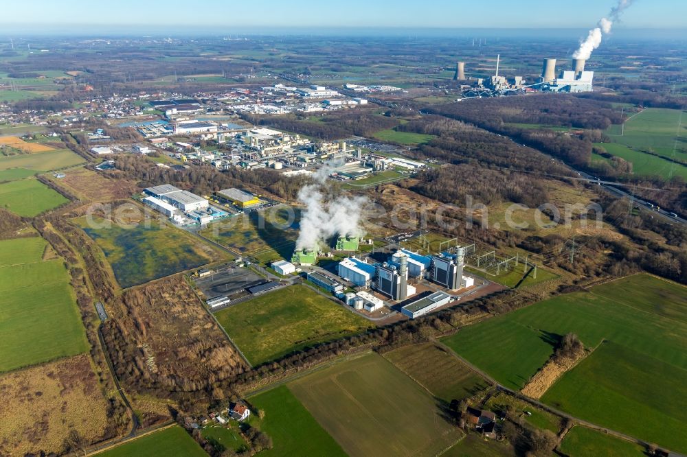 Aerial photograph Hamm - Combined cycle power plant with gas and steam turbine systems in the district Uentrop in Hamm in the state North Rhine-Westphalia, Germany