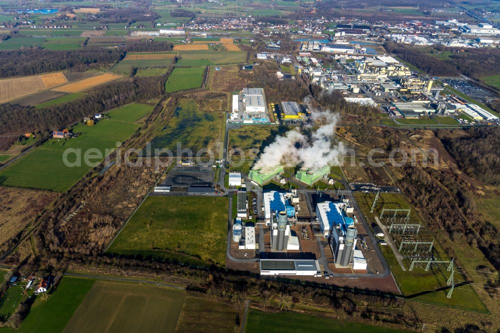 Hamm from above - Combined cycle power plant with gas and steam turbine systems in the district Uentrop in Hamm in the state North Rhine-Westphalia, Germany