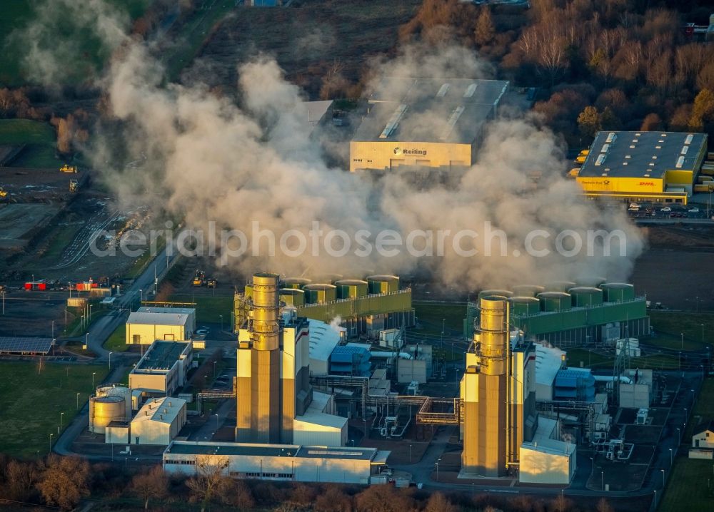 Aerial image Hamm - Combined cycle power plant with gas and steam turbine systems in the district Uentrop in Hamm in the state North Rhine-Westphalia, Germany