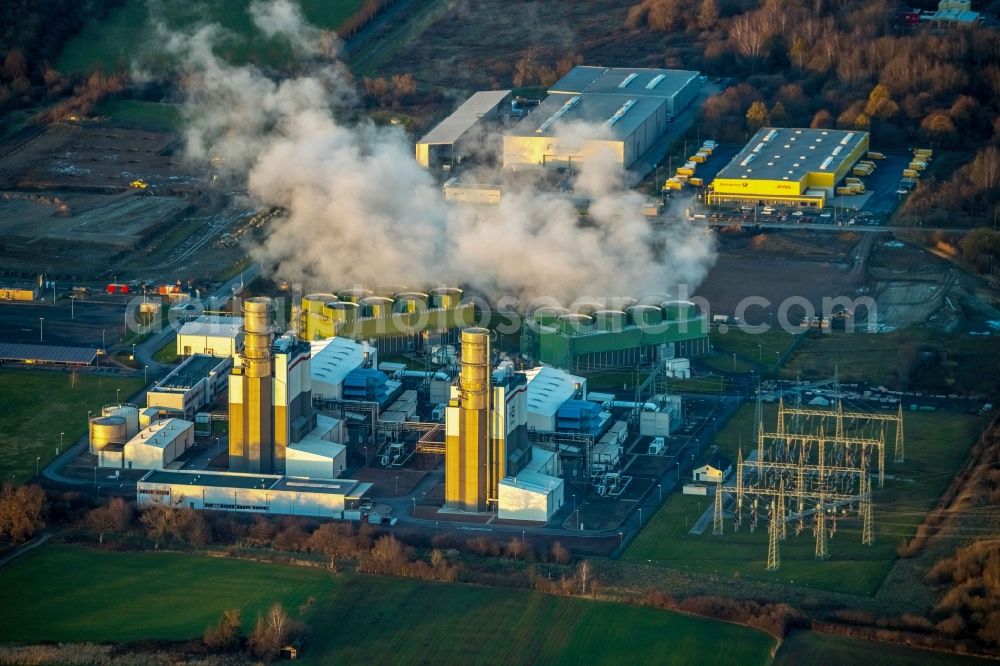 Aerial photograph Hamm - Combined cycle power plant with gas and steam turbine systems in the district Uentrop in Hamm in the state North Rhine-Westphalia, Germany