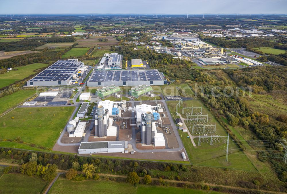 Aerial image Hamm - Combined cycle power plant with gas and steam turbine systems in the district Uentrop in Hamm in the state North Rhine-Westphalia, Germany