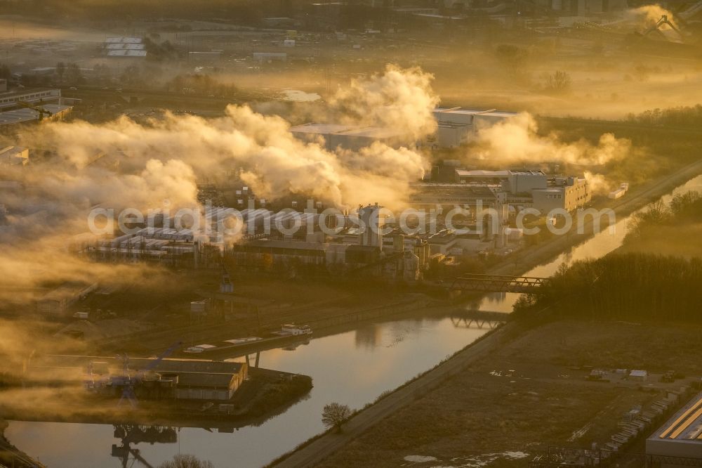 Hamm from above - GUD Trianel - gas turbine power plant at sunrise on the outskirts of Hamm, North Rhine-Westphalia