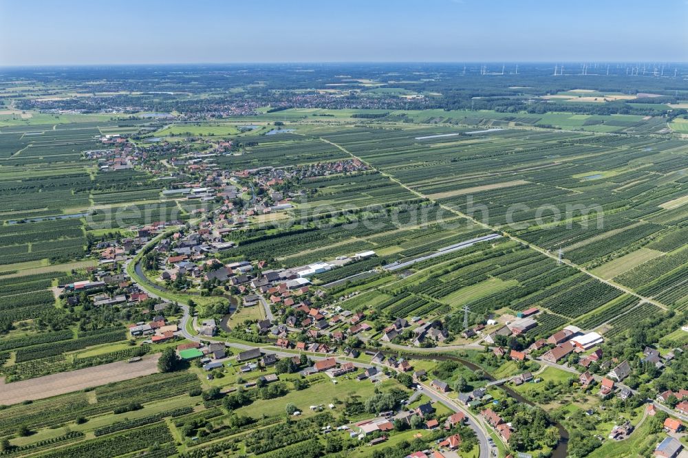 Guderhandviertel from above - Location in the fruit-growing area Altes Land Guderhandviertel in the state of Lower Saxony, Germany