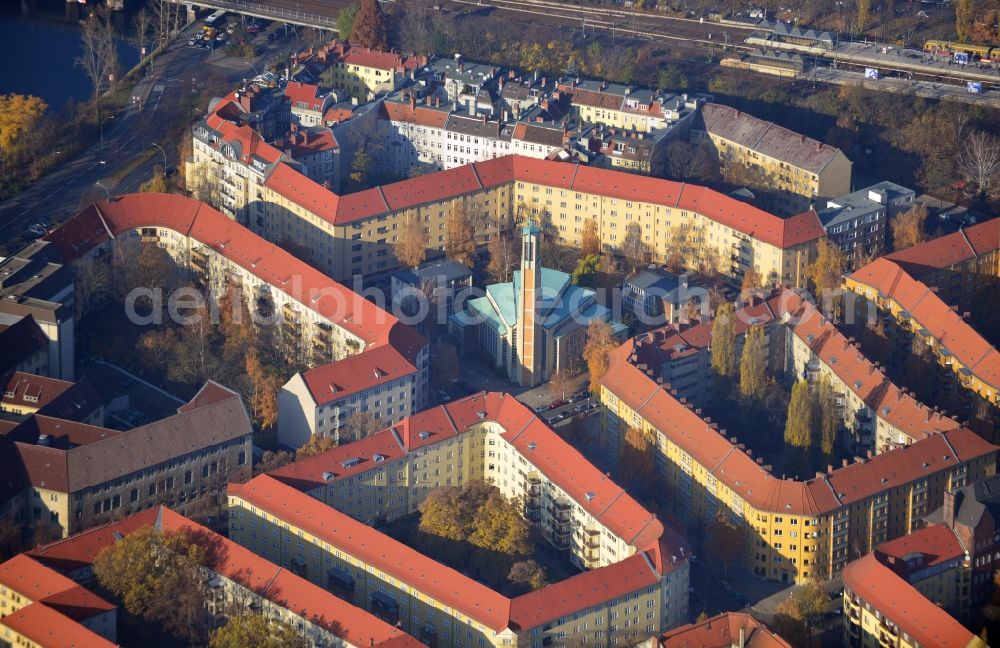 Berlin OT Charlottenburg from above - View of the Gustav Adolf church in Berlin in Charlottenburg-Wilmersdorf in the district Charlottenburg