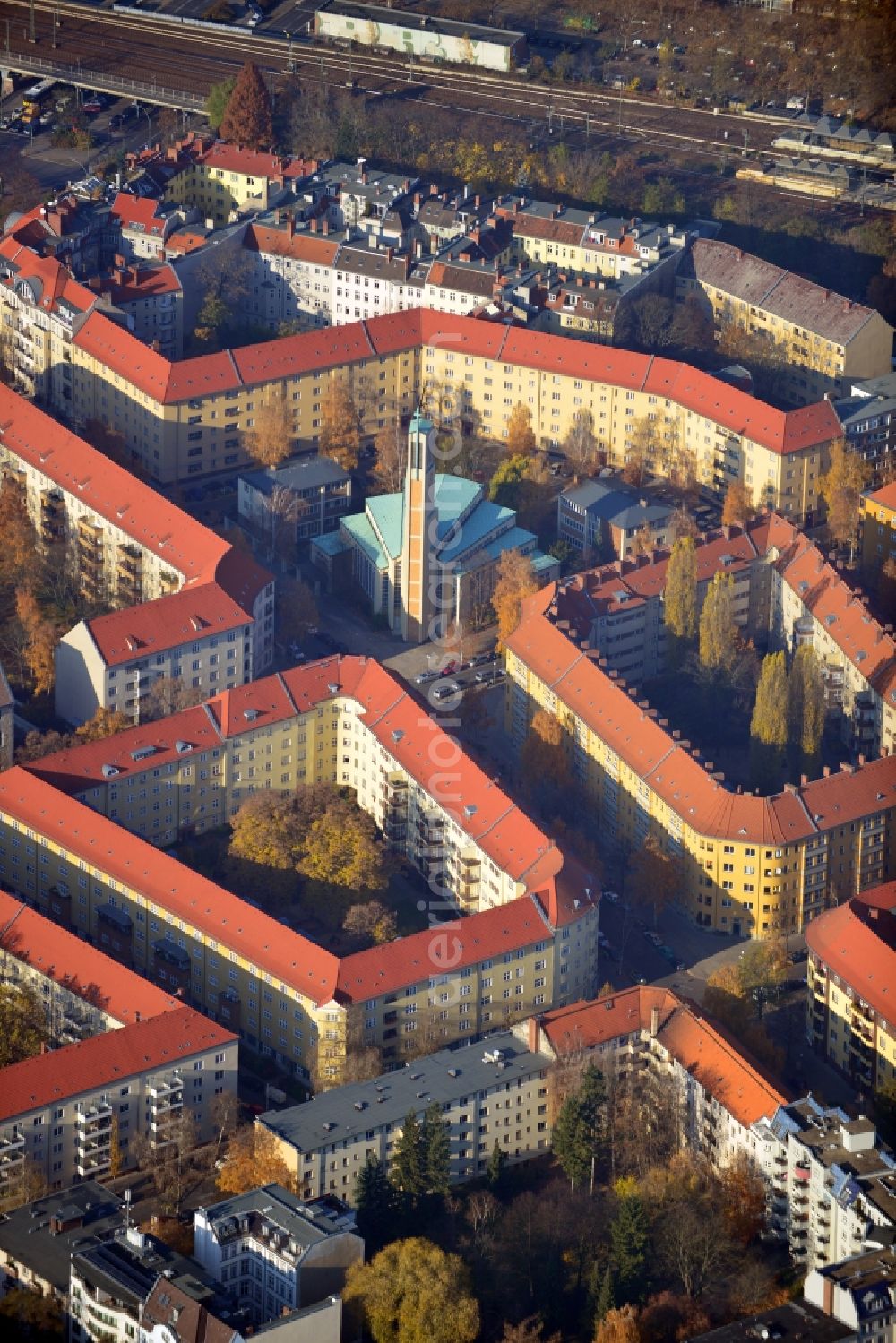 Berlin OT Charlottenburg from the bird's eye view: View of the Gustav Adolf church in Berlin in Charlottenburg-Wilmersdorf in the district Charlottenburg