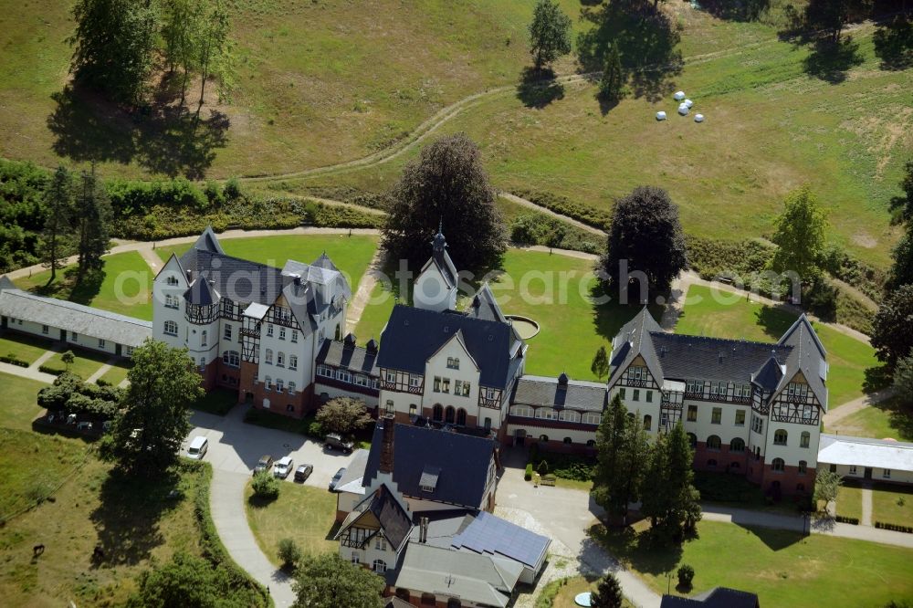 Aerial image Müllrose - Zeisigberg estate in Muellrose in the state of Brandenburg. The historic building complex was opened as a sanatorium for consumptives in 1907 and is being run by the development office for health and social issues as a care home, children`s facility and home for the elderly