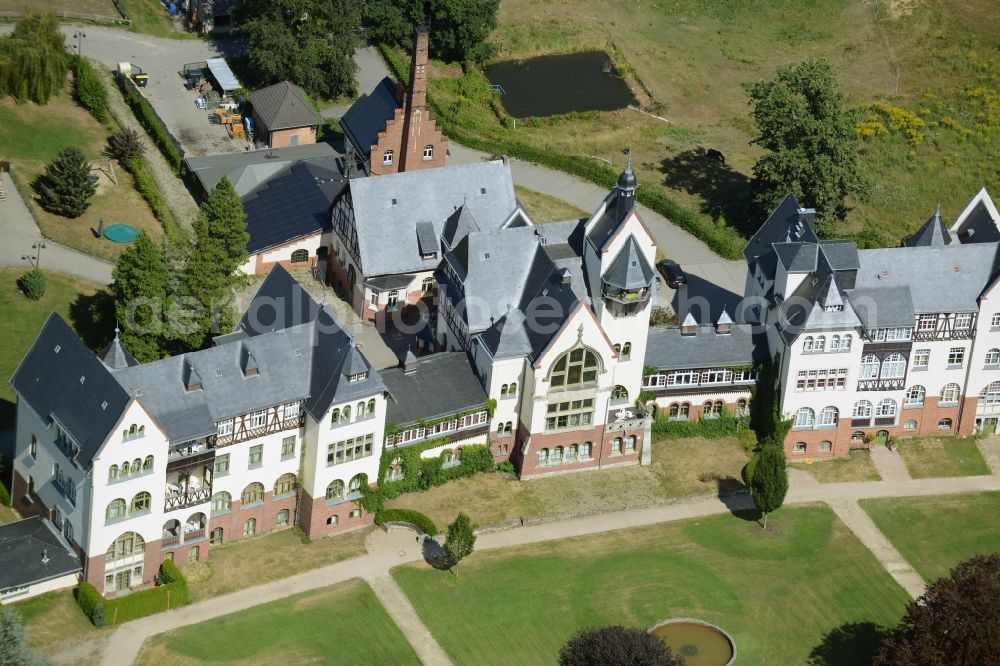 Müllrose from the bird's eye view: Zeisigberg estate in Muellrose in the state of Brandenburg. The historic building complex was opened as a sanatorium for consumptives in 1907 and is being run by the development office for health and social issues as a care home, children`s facility and home for the elderly