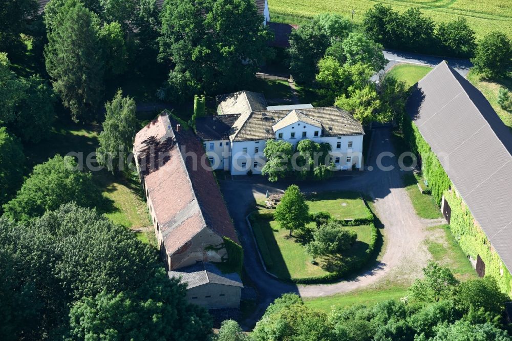 Gödelitz from above - Building and manor house of the farmhouse in Goedelitz in the state Saxony, Germany