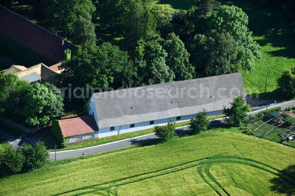 Gödelitz from above - Building and manor house of the farmhouse in Goedelitz in the state Saxony, Germany