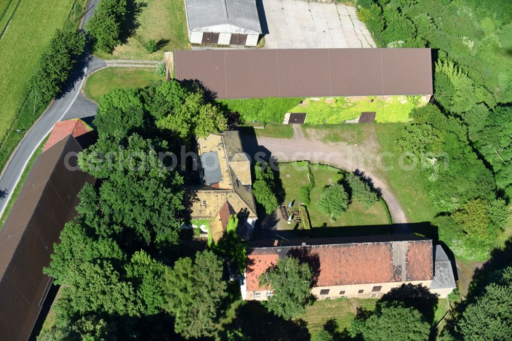 Gödelitz from above - Building and manor house of the farmhouse in Goedelitz in the state Saxony, Germany